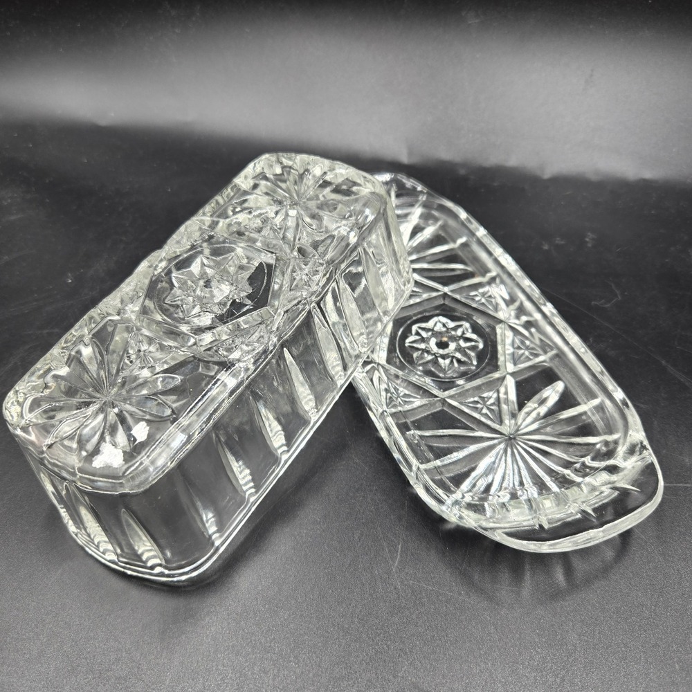 Vtg Butter Dish Anchor‎ Hocking Covered Prescut Pressed Glass Star of David Eapc